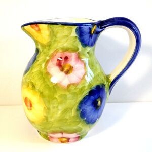 Vintage Floral Pitcher Hand Painted Portugal Glazed Nice Showpiece Collectible